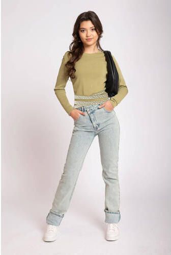 NIK&NIK slim fit jeans Fenna green cast Blauw Meisjes Stretchdenim Effen 164
