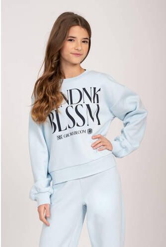 NIK&NIK sweater Blossom met tekst lichtblauw zwart Tekst 128