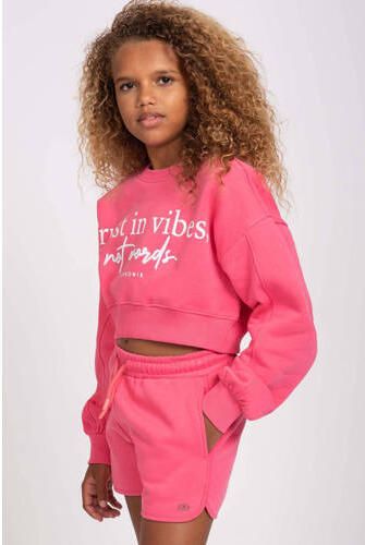 NIK&NIK sweater Vibes met tekst felroze Tekst 152
