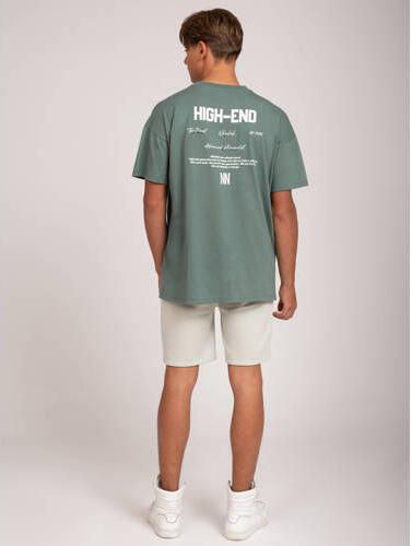 NIK&NIK T-shirt High End met backprint grijsgroen Jongens Katoen Ronde hals 152