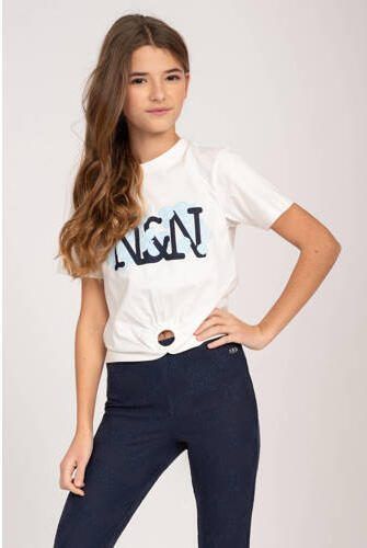 NIK&NIK T-shirt Lacie met printopdruk en open detail offwhite Wit Meisjes Katoen Ronde hals 140 - Foto 2