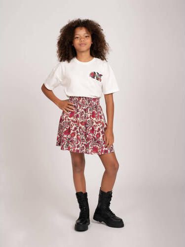 NIK&NIK T-shirt Logo met backprint wit fuchsia Meisjes Katoen Ronde hals 164