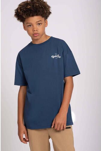 NIK&NIK T-shirt RYC met printopdruk donkerblauw Jongens Katoen Ronde hals 140