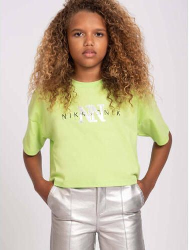 NIK&NIK T-shirt Spray met printopdruk limegroen Meisjes Katoen Ronde hals 128 - Foto 3