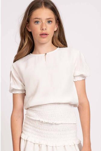 NIK&NIK top Kingston offwhite Blouse Wit Meisjes Polyester Ronde hals Effen 128
