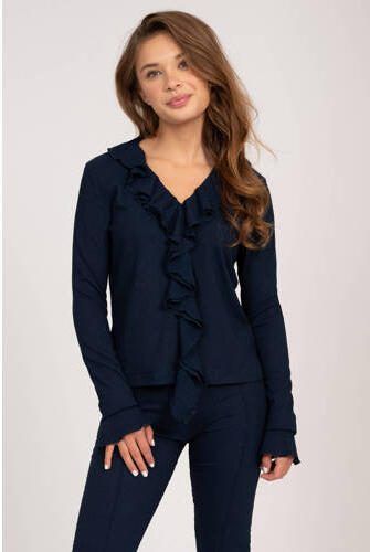 NIK&NIK top Vonda donkerblauw Meisjes Polyester V-hals Effen 176