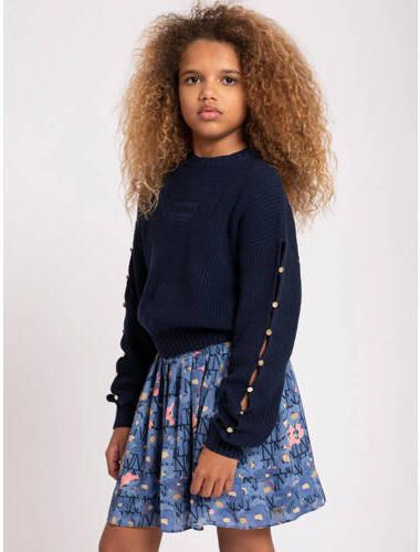 NIK&NIK trui Stone met open detail donkerblauw Meisjes Katoen Ronde hals 128
