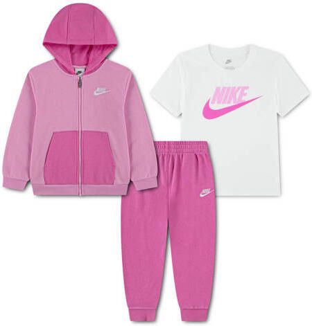 Nike joggingpak + T-shirt roze wit Meisjes Sweat Capuchon Meerkleurig maat 110-116