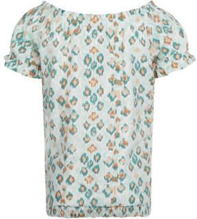 No Way Monday blouse met all over print lichtblauw Meisjes Viscose Boothals 110