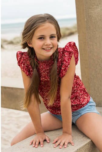 No Way Monday blouse met paisleyprint rood Meisjes Polyester Opstaande kraag 104
