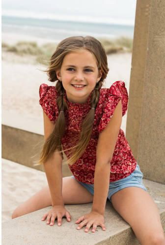 No Way Monday blouse met paisleyprint rood Meisjes Polyester Opstaande kraag 104 - Foto 2