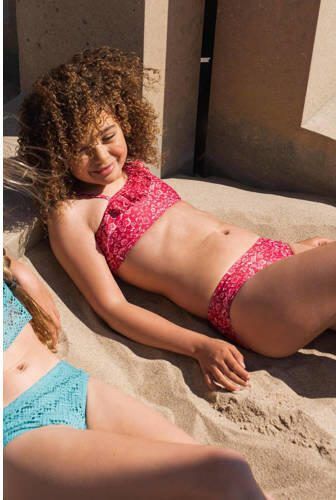 No Way Monday crop bikini met ruches rood wit Meisjes Polyester Bloemen 128