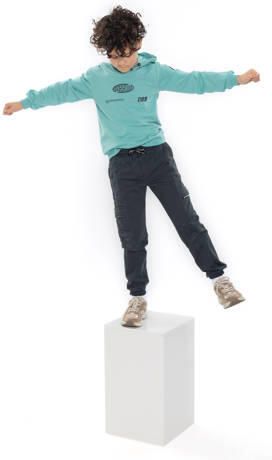 No Way Monday rechtvallende hoodie met tekst turquoise Sweater Blauw Jongens Katoen Capuchon - Foto 4