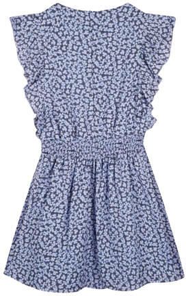 NoBell gebloemde jurk Moise donkerblauw lichtblauw Meisjes Gerecycled polyester Ronde hals 110 116