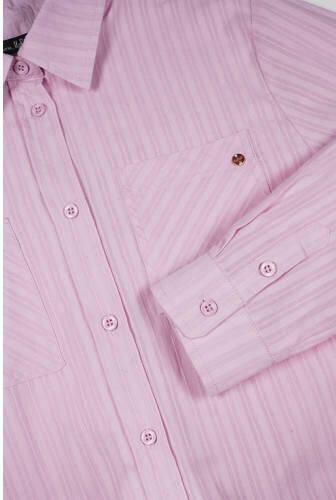 NoBell gestreepte blouse Timmy donkerroze Longsleeve Meisjes Viscose Klassieke kraag 122 128 - Foto 3