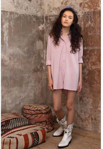 NoBell gestreepte blouse Timmy donkerroze Longsleeve Meisjes Viscose Klassieke kraag 122 128 - Foto 1