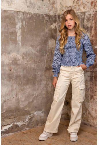 NoBell loose fit cargobroek Susy ivoor Ecru Meisjes Stretchkatoen Effen 170 176