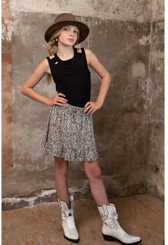 NoBell rok Ninez met all over print en volant ivoor zwart Wit Meisjes Polyester 122 128