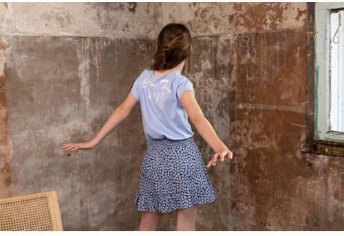 NoBell T-shirt Kasis met backprint zachtblauw Meisjes Stretchkatoen Ronde hals 122 128