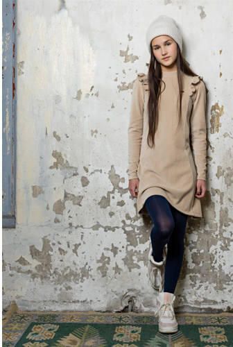 NoBell velours jurk Max met ruches beige Effen 146 152 - Foto 2
