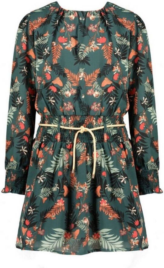 NONO jurk met all over print groen koraalrood
