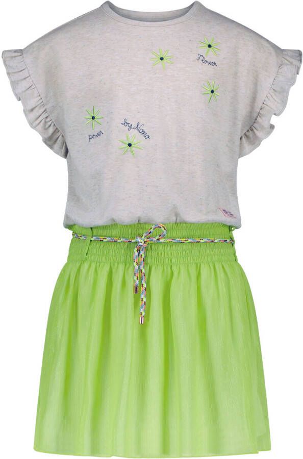 NONO jurk Marne limegroen wit