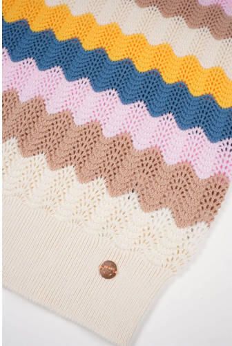 NONO fijngebreide top Kae ecru meerkleurig Meisjes Katoen Ronde hals Meerkleurig 110 116