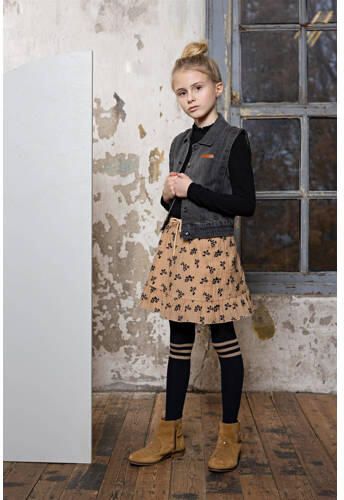 NONO gebloemde A-lijn jurk Merle lichtbruin zwart Meisjes Lyocell Ronde hals 122 128 - Foto 3