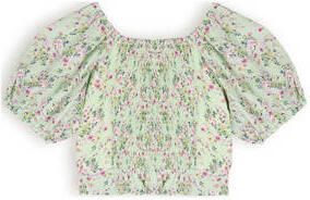 NONO gebloemde crop top Tomas lichtgroen roze Meisjes Polyester Ronde hals 122 128