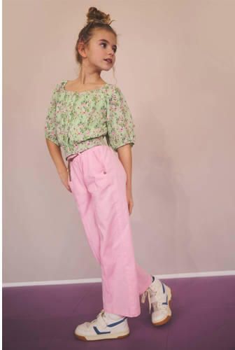 NONO gebloemde crop top Tomas lichtgroen roze Meisjes Polyester Ronde hals 122 128 - Foto 2