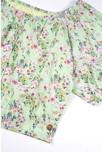 NONO gebloemde crop top Tomas lichtgroen roze Meisjes Polyester Ronde hals 122 128 - Foto 3
