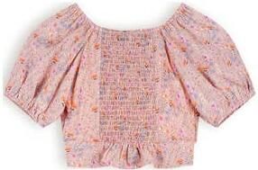 NONO gebloemde crop top Tomas roze multicolor Meisjes Polyester Ronde hals 122 128 - Foto 1