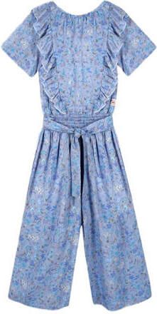 NONO gebloemde jumpsuit Sasia van gerecycled polyester lichtblauw Bloemen 158 164