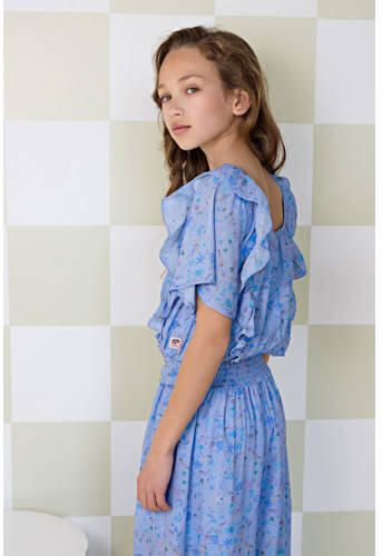 NONO gebloemde jumpsuit Sasia van gerecycled polyester lichtblauw Bloemen 158 164 - Foto 3