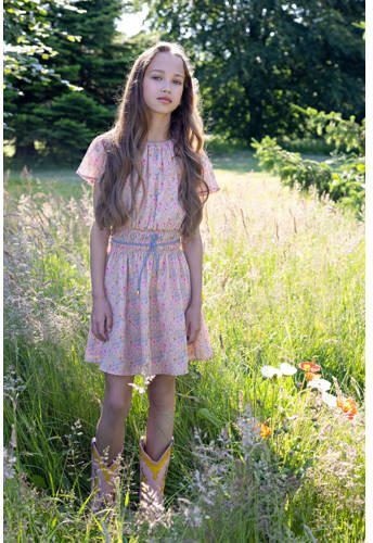 NONO gebloemde jurk Mamai zand multicolor Beige Meisjes Polyester Ronde hals 122 128 - Foto 2