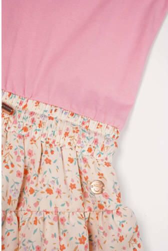 NONO gebloemde jurk Milas roze ecru lichtblauw Meisjes Gerecycled polyester Ronde hals 104