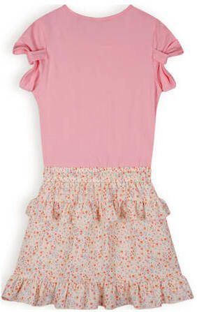 NONO gebloemde jurk Milas roze ecru lichtblauw Meisjes Gerecycled polyester Ronde hals 104 - Foto 3