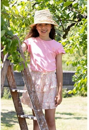 NONO gebloemde jurk Milas roze ecru lichtblauw Meisjes Gerecycled polyester Ronde hals 104 - Foto 2
