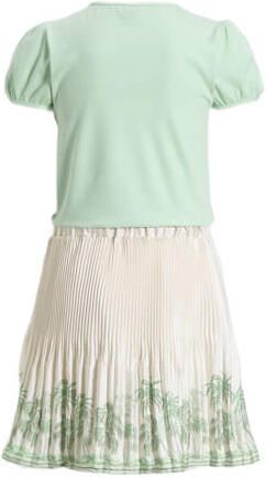 NONO gebloemde jurk Moran lichtgroen beige Meisjes Viscose Ronde hals Bloemen 122 128