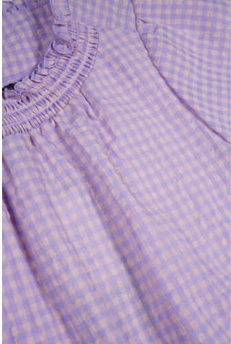 NONO geruite crop top Tyra paars lila T-shirt Meisjes Katoen Ronde hals 122 128 - Foto 1