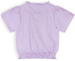 NONO geruite crop top Tyra paars lila T-shirt Meisjes Katoen Ronde hals 122 128 - Foto 3