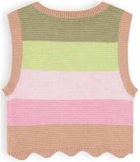 NONO gestreepte fijngebreide spencer Kosmic zand multicolor Trui Beige Meisjes Katoen Ronde hals 158 164 - Foto 2