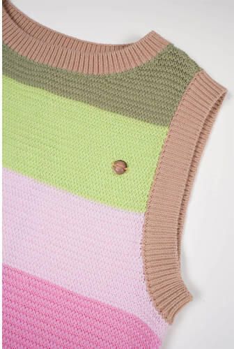 NONO gestreepte fijngebreide spencer Kosmic zand multicolor Trui Beige Meisjes Katoen Ronde hals 158 164