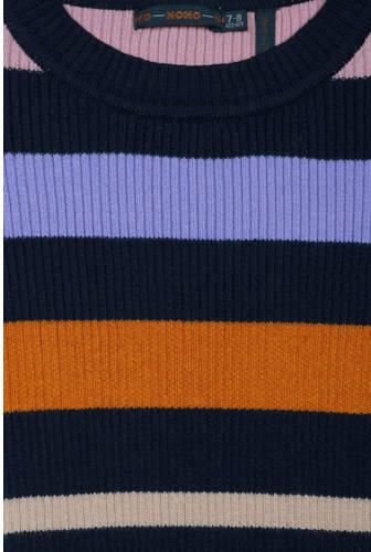 NONO gestreepte trui Kulia donkerblauw lila oranje Meisjes Katoen Ronde hals 122 128 - Foto 2