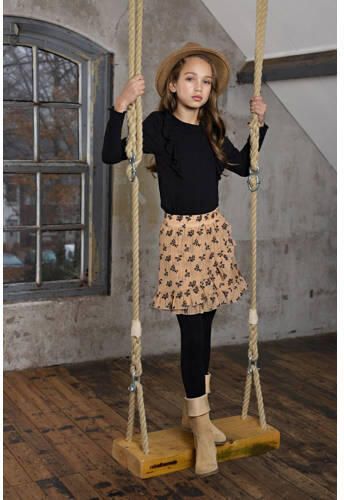 NONO longsleeve Klari met ruches zwart Meisjes Polyester Ronde hals Effen 122 128 - Foto 3