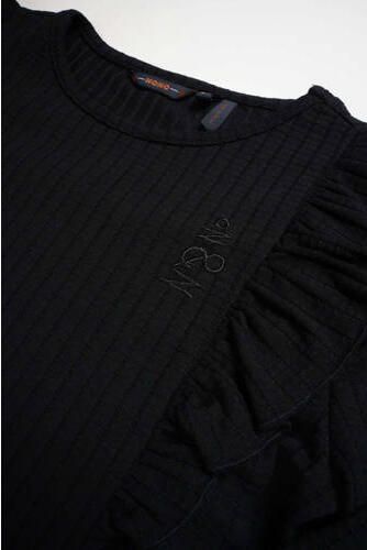 NONO longsleeve Klari met ruches zwart Meisjes Polyester Ronde hals Effen 122 128 - Foto 2