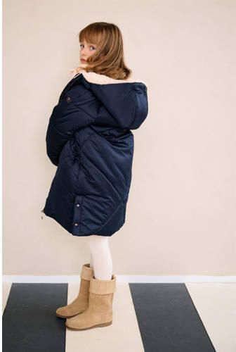 NONO quilted gewatteerde winterjas Beetle donkerblauw Meisjes Polyester Capuchon 122 128 - Foto 2