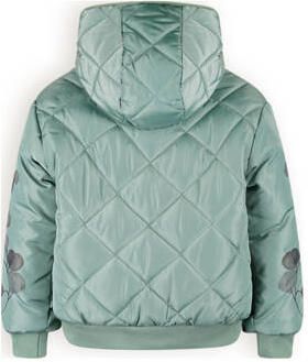 NONO reversible gewatteerde winterjas Bomby met bladprint lichtgroen beige Meisjes Polyester Capuchon 122 128 - Foto 3