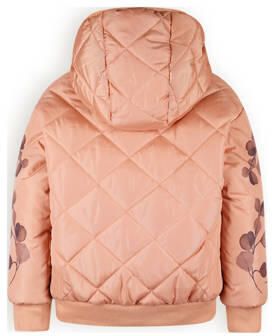 NONO reversible gewatteerde winterjas Bomby met bladprint taupe lichtroze Meisjes Polyester Capuchon 146 152 - Foto 2