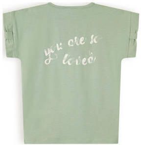 NONO T-shirt Kamelle met backprint en ruches saliegroen Meisjes Stretchkatoen Ronde hals 122 128
